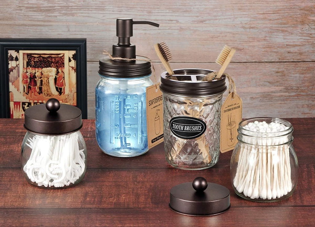 Mason Jar Bathroom Accessories Set, 4Pcs Glass Bathroom Set,Bronze
