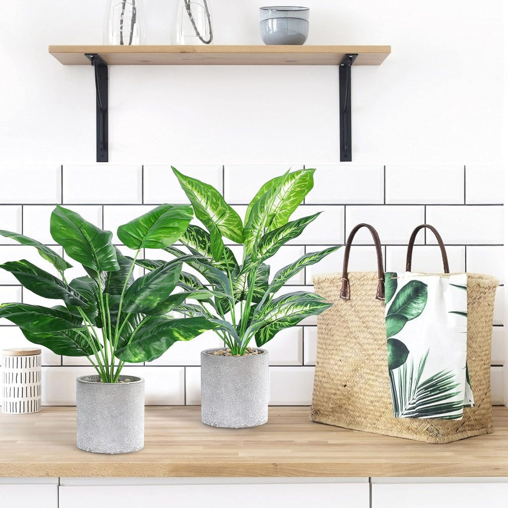 2 Pack 16" Fake Plants Sage Green for Bathroom Decor