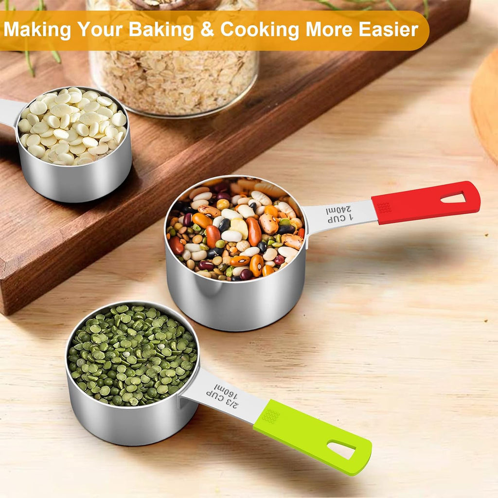 Stainless Steel 8-Piece Measuring Cups Set with Silicone Handle
