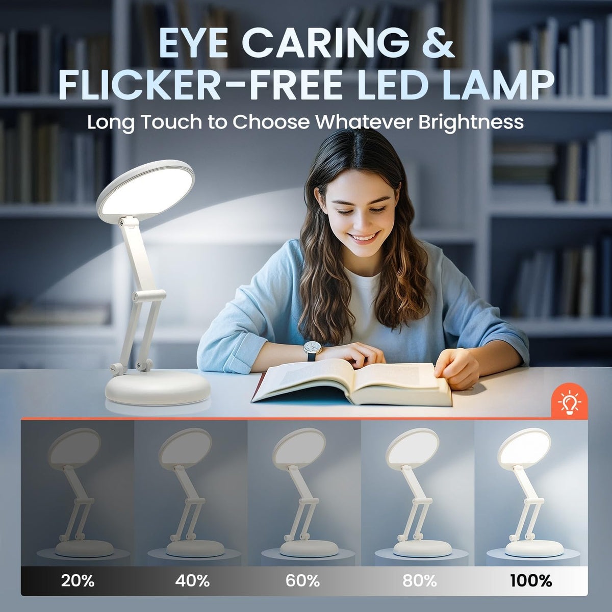 Battery Battery Operated Cordless Rechargeable Lamp - 3600Mah 10 Brightness Wireless LED Desk Table Lamp, Small Mini Portable Battery Powered Light for Home Office, Reading, Nail Light