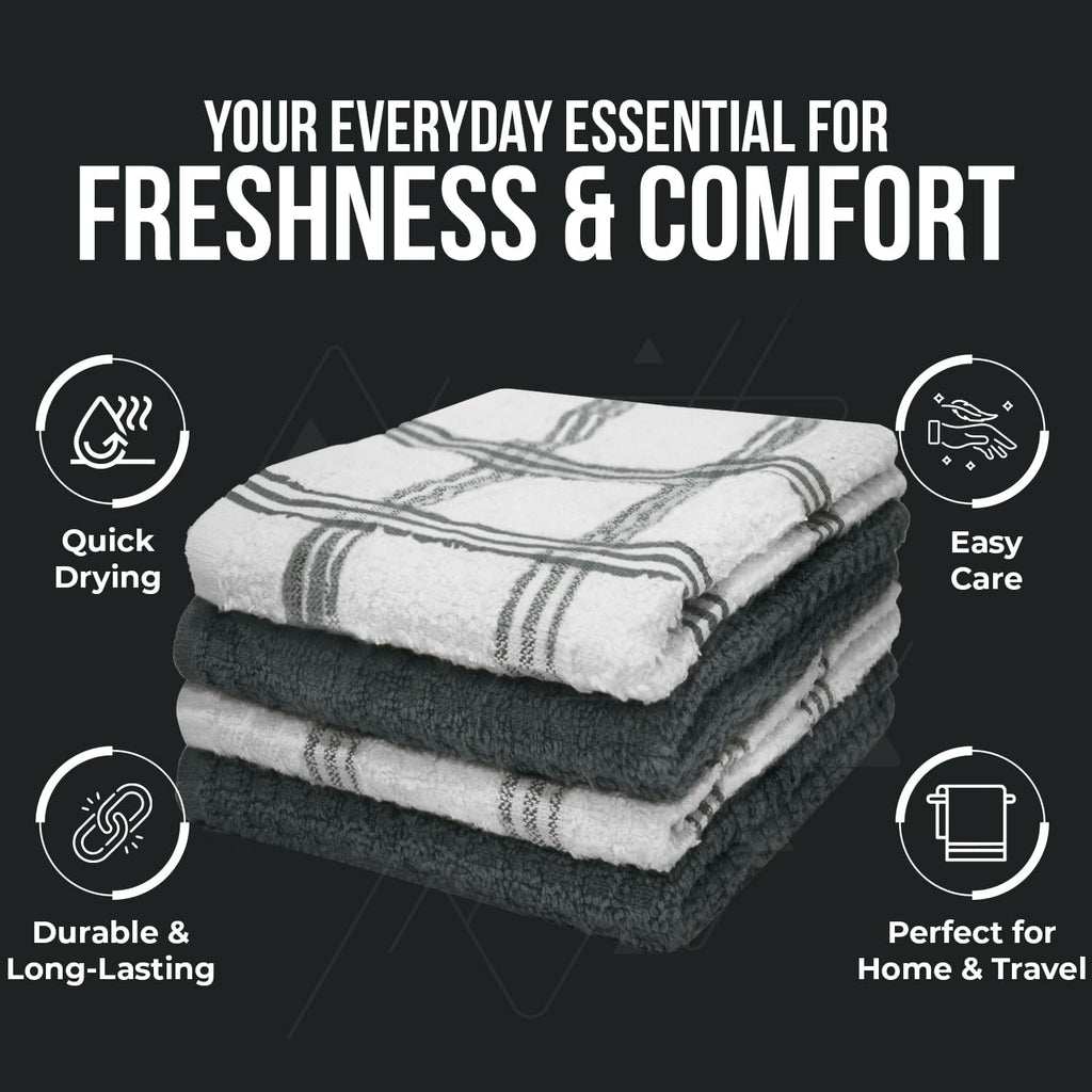 Premium Dish Cloth 100% Cotton 12X12 Inches |Pack of 8|- Grey