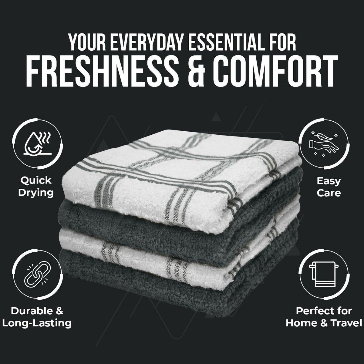 Premium Dish Cloth 100% Cotton 12X12 Inches |Pack of 8|- Grey
