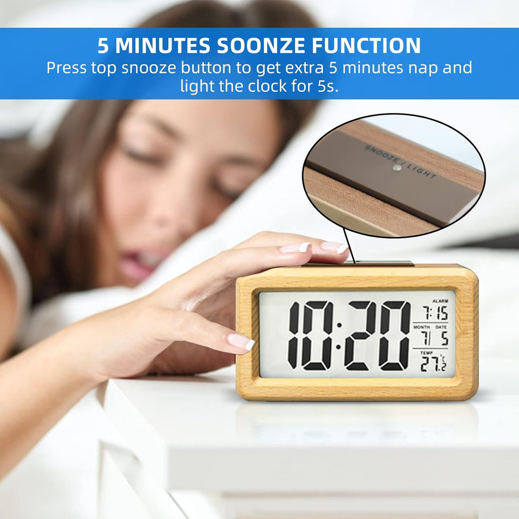 Wooden Digital Battery Operated Alarm Clocks for Bedrooms