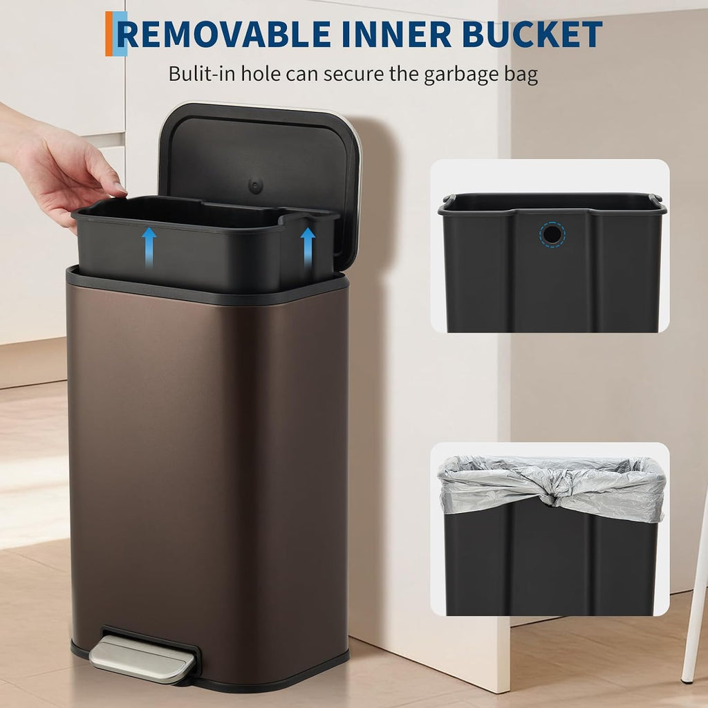 3.2 Gal Trash Can for Bathroom, Garbage Can with Soft-Close Lid