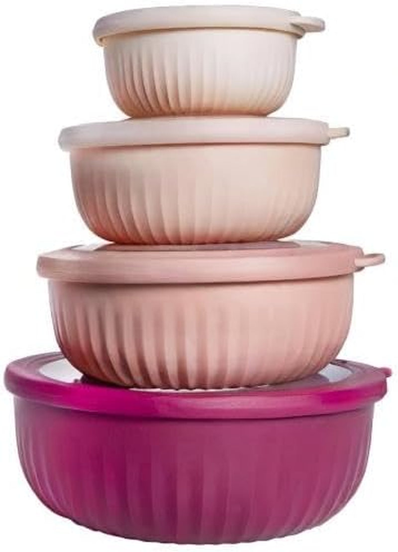 Prep Bowls with Lids- Wide and Deep Nesting Plastic Small Mixing Bowl Set with Lids, 8 Piece Set - Wide Bowls, Rose