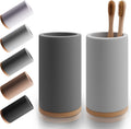 Bamboo Toothbrush Holder Diatomite Tooth Brush Organizer - Storage Stand for Small Bathroom & Counter - Removable Base & Drain Holes, Water-Absorbent & Quick-Drying (Grey & Light Grey)