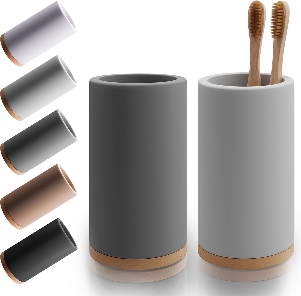 Bamboo Toothbrush Holder Diatomite Tooth Brush Organizer - Storage Stand for Small Bathroom & Counter - Removable Base & Drain Holes, Water-Absorbent & Quick-Drying (Grey & Light Grey)