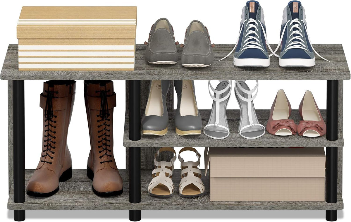 Turn-N-Tube Compact Multi Storage Shoe Rack, 35.2"W 3-Tier, French Oak Grey/Black