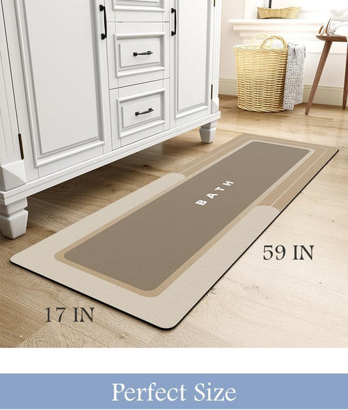 -Bath Mat Rug Long Non Slip Super Absorbent Bathroom Runner Stain Resistant Quick Dry Thin Bathroom Mat Fit under Door-17"X59",Beige