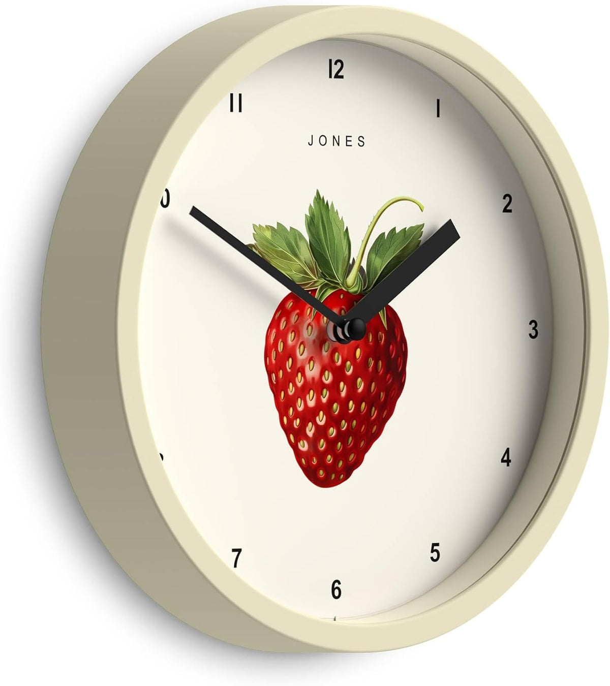 ® Fruit Wall Clock | Small round Clock | 8" | Cream | Botanical Illustrated Strawberry Artwork | Ideal for Kitchen and Dining Rooms.