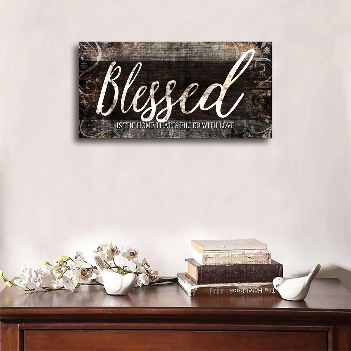 Blessed Home Quote Canvas Wall Art|Brown Wall Decor for Living Room|Blessed Is the Home Christian Wall Art|Ready to Hang Wall Picture for Dining Room Bedroom Decoration