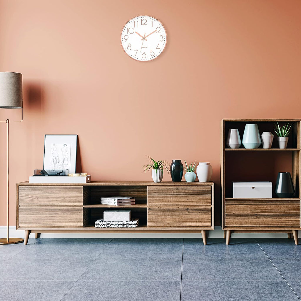 12" Modern Wall Clock Silent Battery Operated Rose Gold Clock