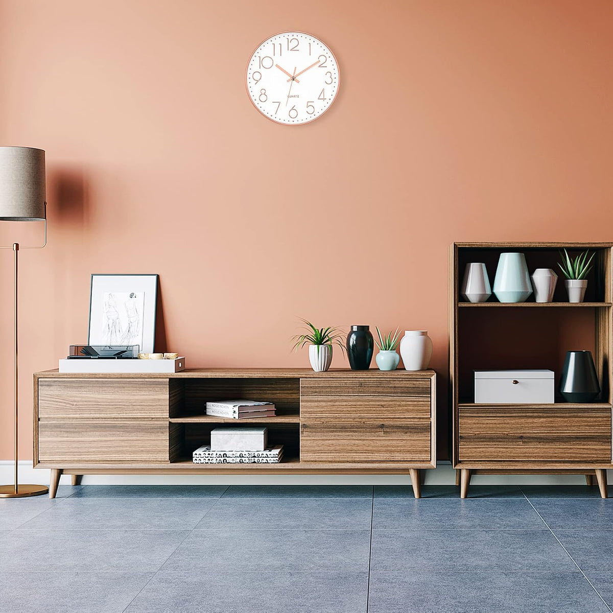 12" Modern Wall Clock Silent Battery Operated Rose Gold Clock