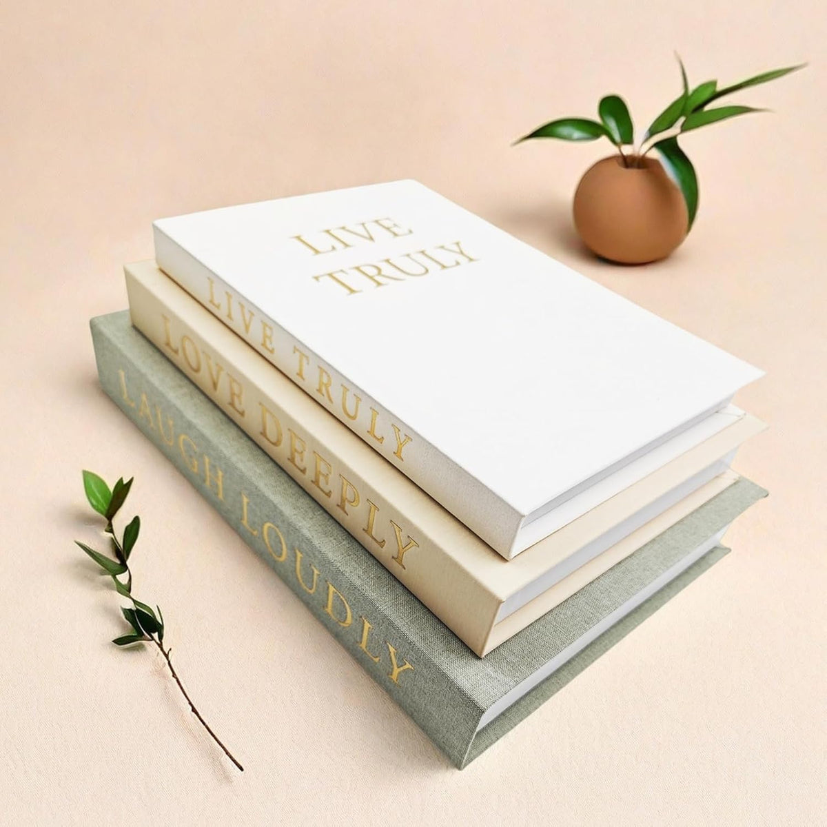 Aesthetic Decorative Books, Set of 3 Linen Faux Books for Decoration