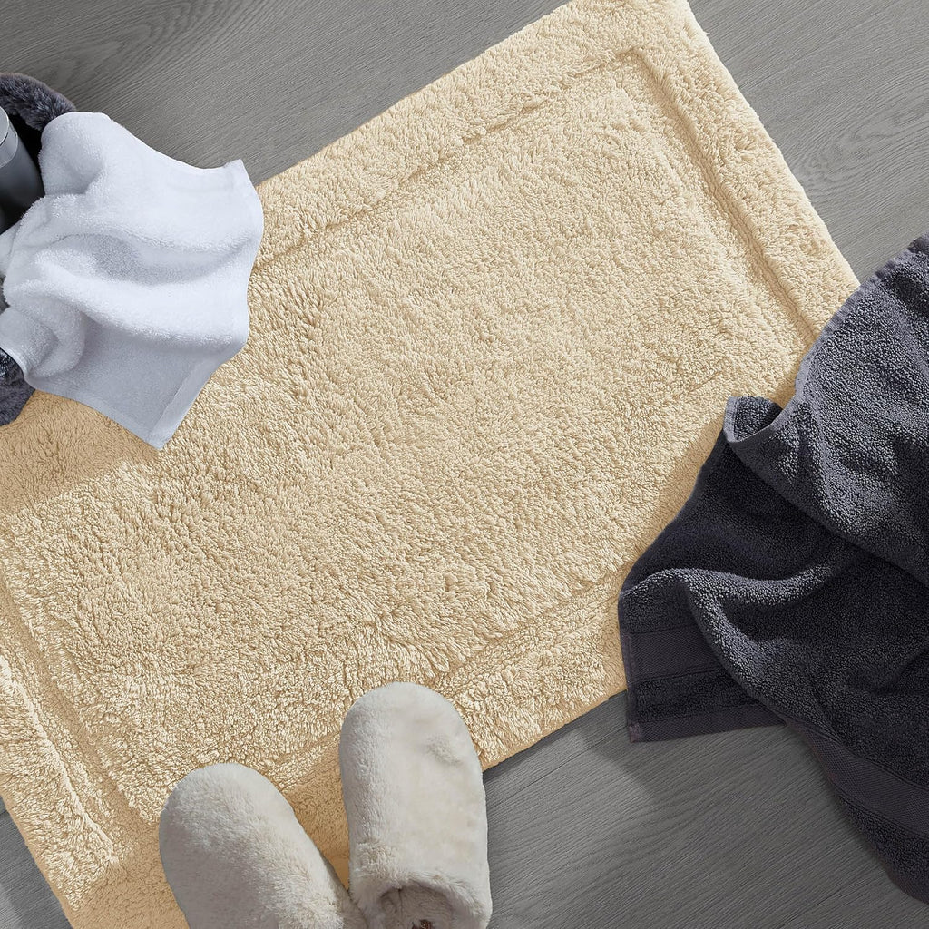 Lydia Border 100% Cotton Bath Mat - Non-Slip Bath Rug - Ivory - 27"X45"