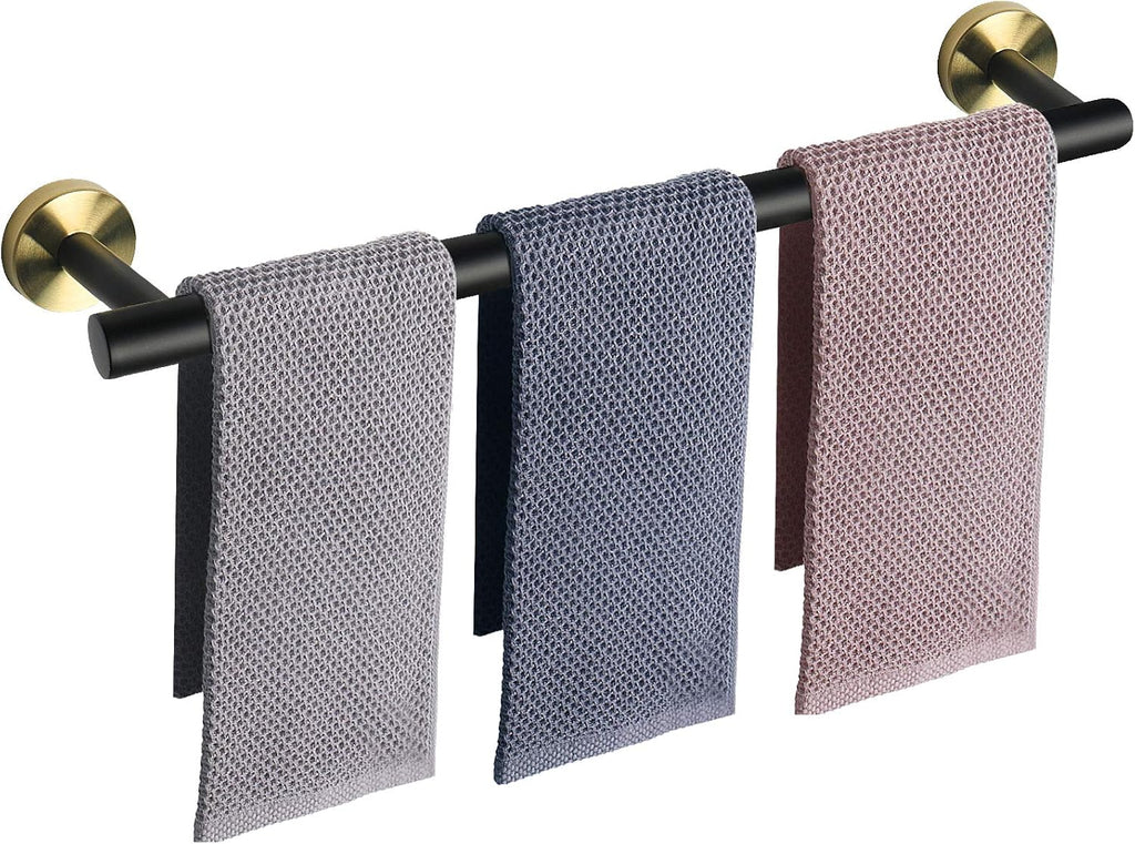 Bath Towel Bar, Thicken Stainless Steel Shower Towel Rack Holder Wall Mounted for Bathroom, 33-Lnch Overall Length-30-Lnch Usable Hanging Space (1 Pack, Matte Black & Gold)