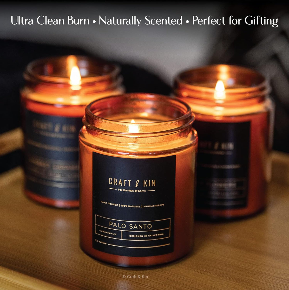 Premium Palo Santo Scented Candle – Long Lasting, 45 Hour Burn Time – Luxury Natural Soy Scented Candle – Room Decor and Aromatherapy – 8 Oz