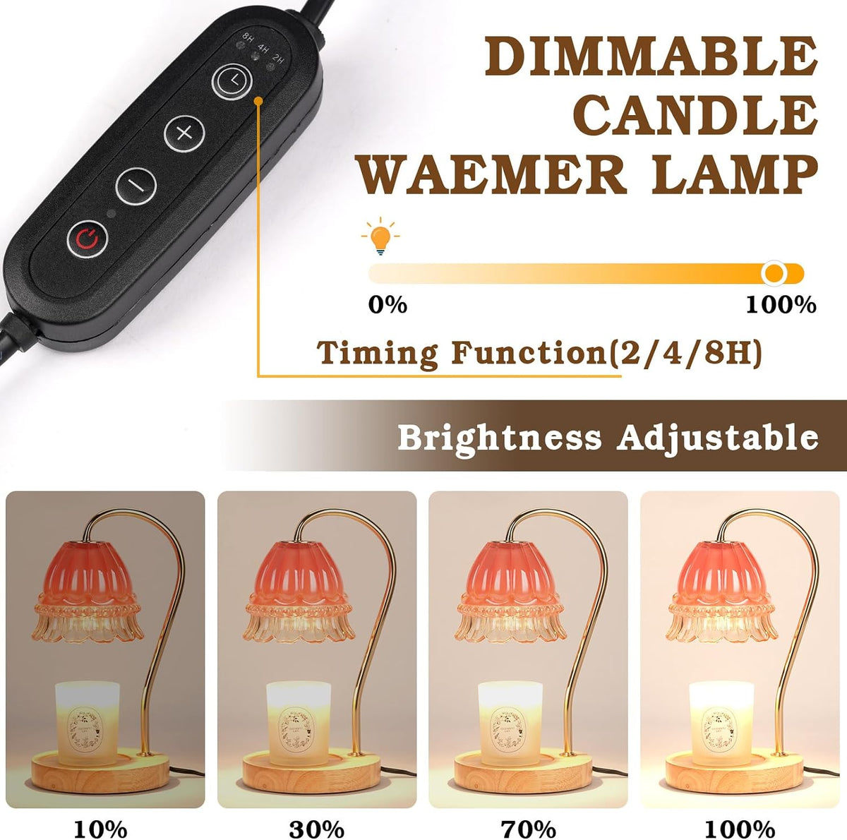Flower Candle Warmer Lamp with Timer, Dimmable Candle Lamp Warmer, Christmas Birthday Gifts for Women Mom Her, Housewarming Home Decor, Lotus Wax Warmer for Yankee Candles - Pink Flower