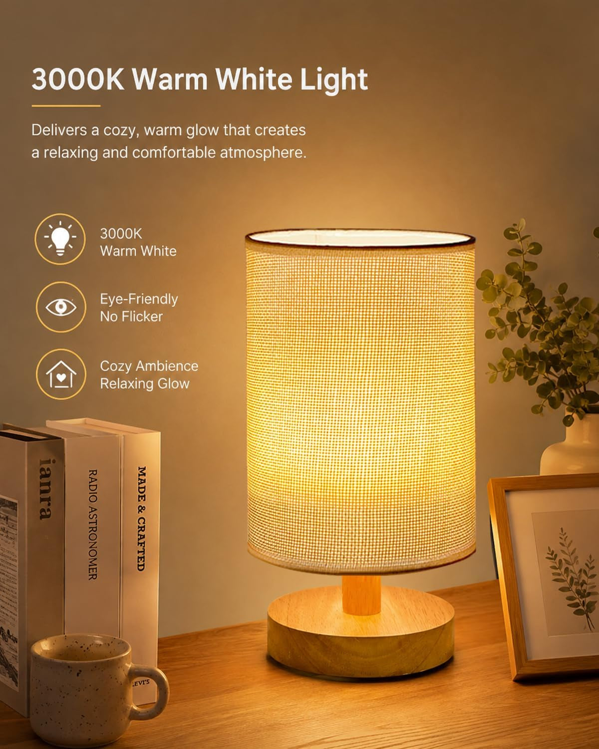 Small Table Lamp Set of 2, Bedside Lamp Nightstand Lamp, 3000K Warm Light Desk Lamp, USB Powered LED Reading Lamp, Boho Vintage Small Lamp for Bedroom Living Room Office Dorm Dresser