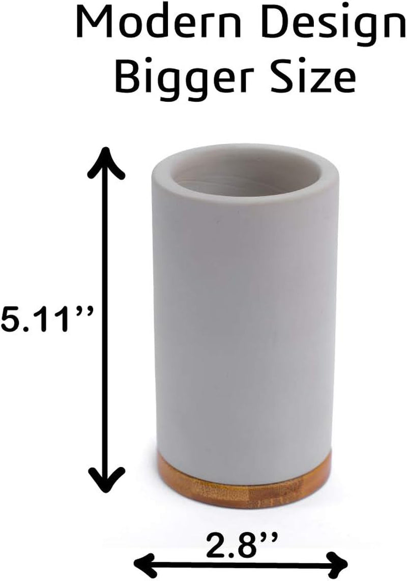 Bamboo Toothbrush Holder Diatomite Tooth Brush Organizer - Storage Stand for Small Bathroom & Counter - Removable Base & Drain Holes, Water-Absorbent & Quick-Drying (Grey & Light Grey)