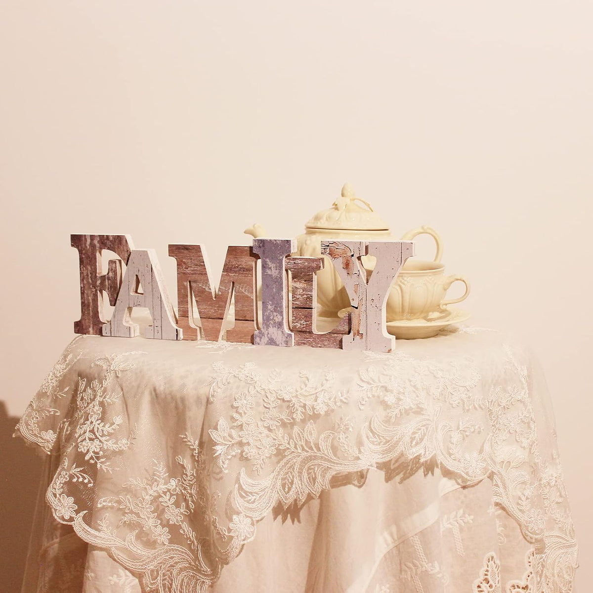 Wood Family Sign, Decorative Art Wall Mount, Free Standing Wooden Word Table Signs for Home Decor (Other)