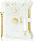 Diary with Lock and Keys for Girls and Women, Locking Diary for Gift Ideas with Gift Box and Pen and Bookmark, Journal for Women with 360 Kraft Pages, B6 Refillable Notebook with Lock for Writing (White)