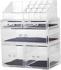 Makeup Organizer,Acrylic Cosmetic Organizer Storage Drawers Jewelry and Cosmetic Display Cases Box(5 Drawers 7 Tiers) 3 Pieces Stackable,Clear