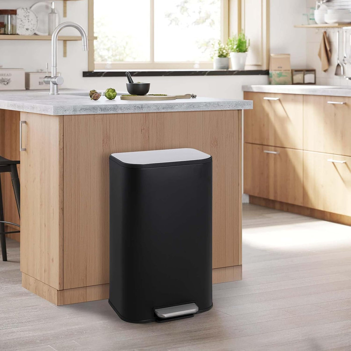 8 Gallon/30 L Kitchen Trash Can, Stainless Steel Garbage Can with Soft-Close Lid, Foot Pedal and Removable Inner Basket, Rectangular Small Step Waste Bin for Office Bedroom Bathroom Living Room