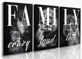Farmhouse Family Wall Art Set of 3 Home Living Room Dining Room Wall Decor Animal Lion Art Black Gray Rustic Wood Framed Modern Wall Decor for Living Room,Family Signs Prints Canvas 12"X16"