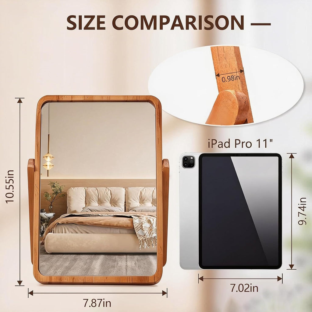Desk Makeup Mirrors with Wood - Small Table Mirror with Stand
