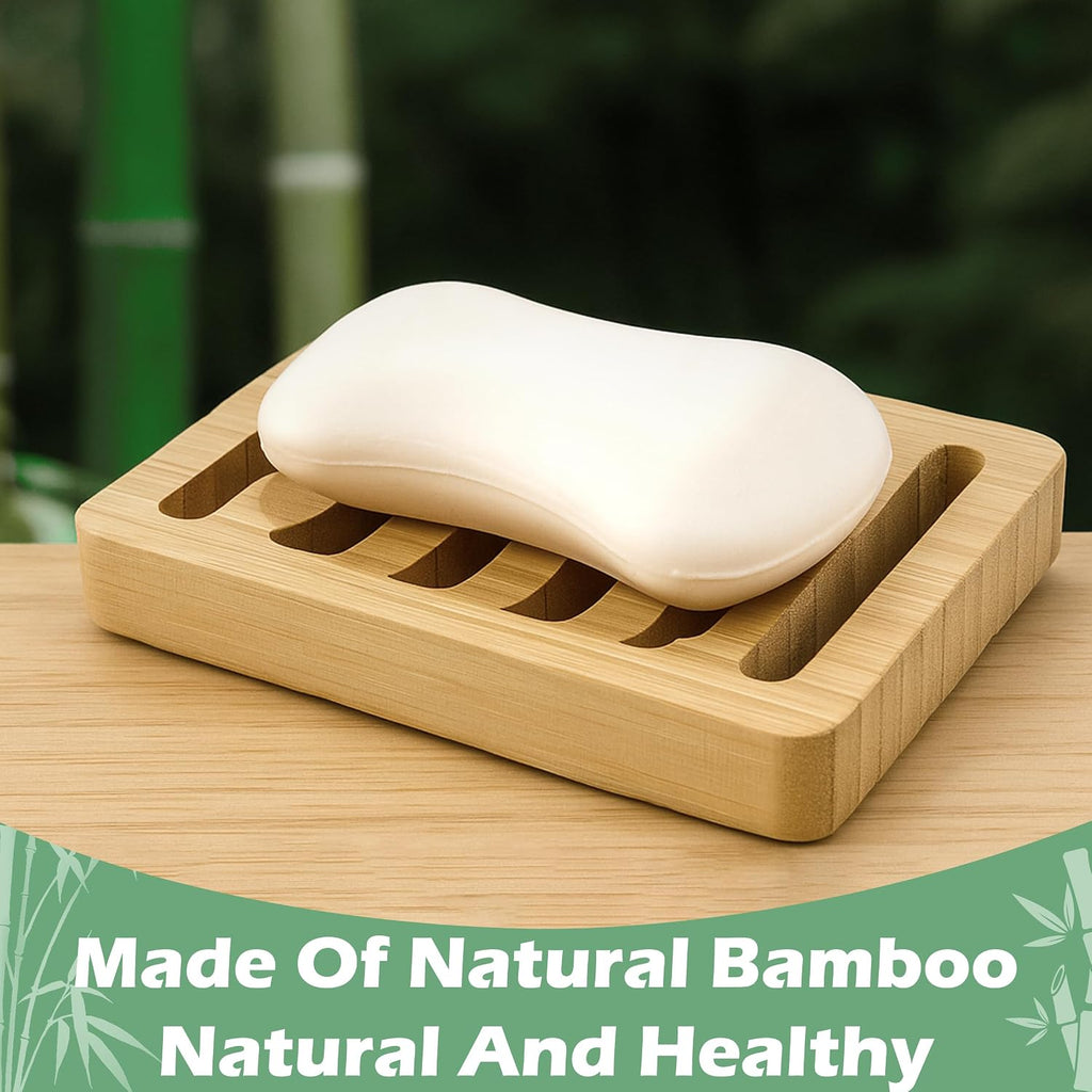6 Pack Bamboo Soap Dish, Bar Soap Holder Self Draining Soap Dish Natural Bamboo Soap Holder Waterproof Anti-Slip Wooden Soap Dishes for Bar Soap Saver Tray for Shower Bathroom Kitchen Sink Bathtub