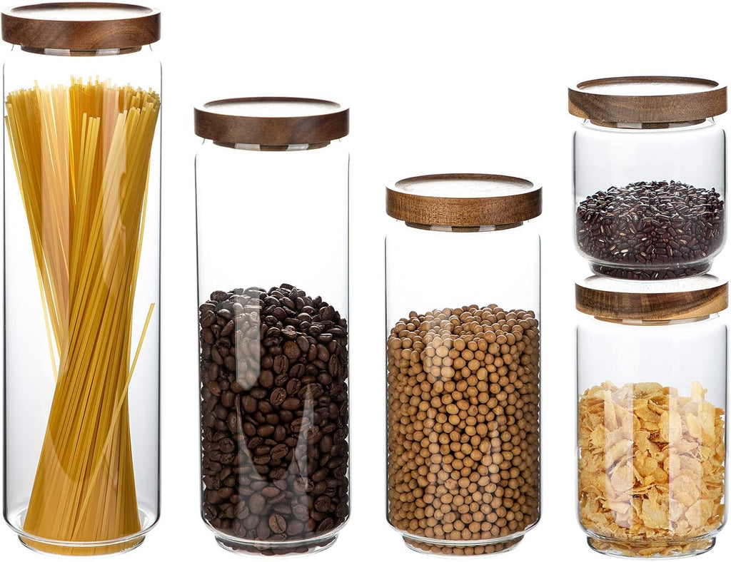 Glass Storage Jars Set with Airtight Wood Lids