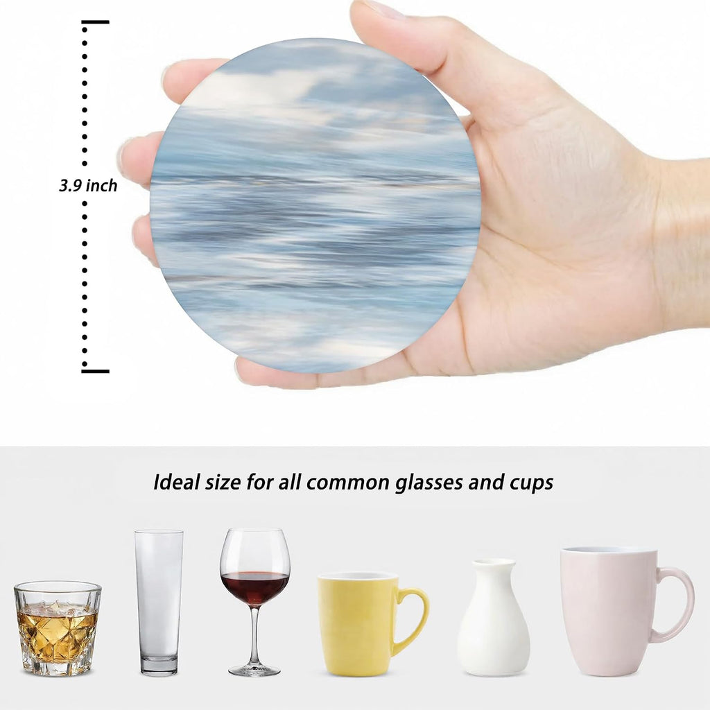 Blue Marble Coasters Set of 6,Ceramic Drink Coasters with Holder,Home Office Desk Coffee Table Decoration Housewarming Gift (Blue Marble)