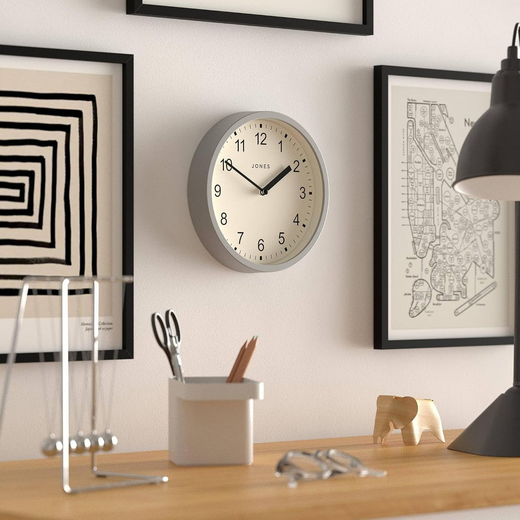 ® Spin Wall Clock | Small Modern round Clock | 8" | Gray | Easy to Read Numbers | Ideal for Kitchen, Office, Children’S Room or Any Small Space
