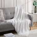 Knitted Throw Blanket Boho Chenille Blanket,Off White 60X80Inch