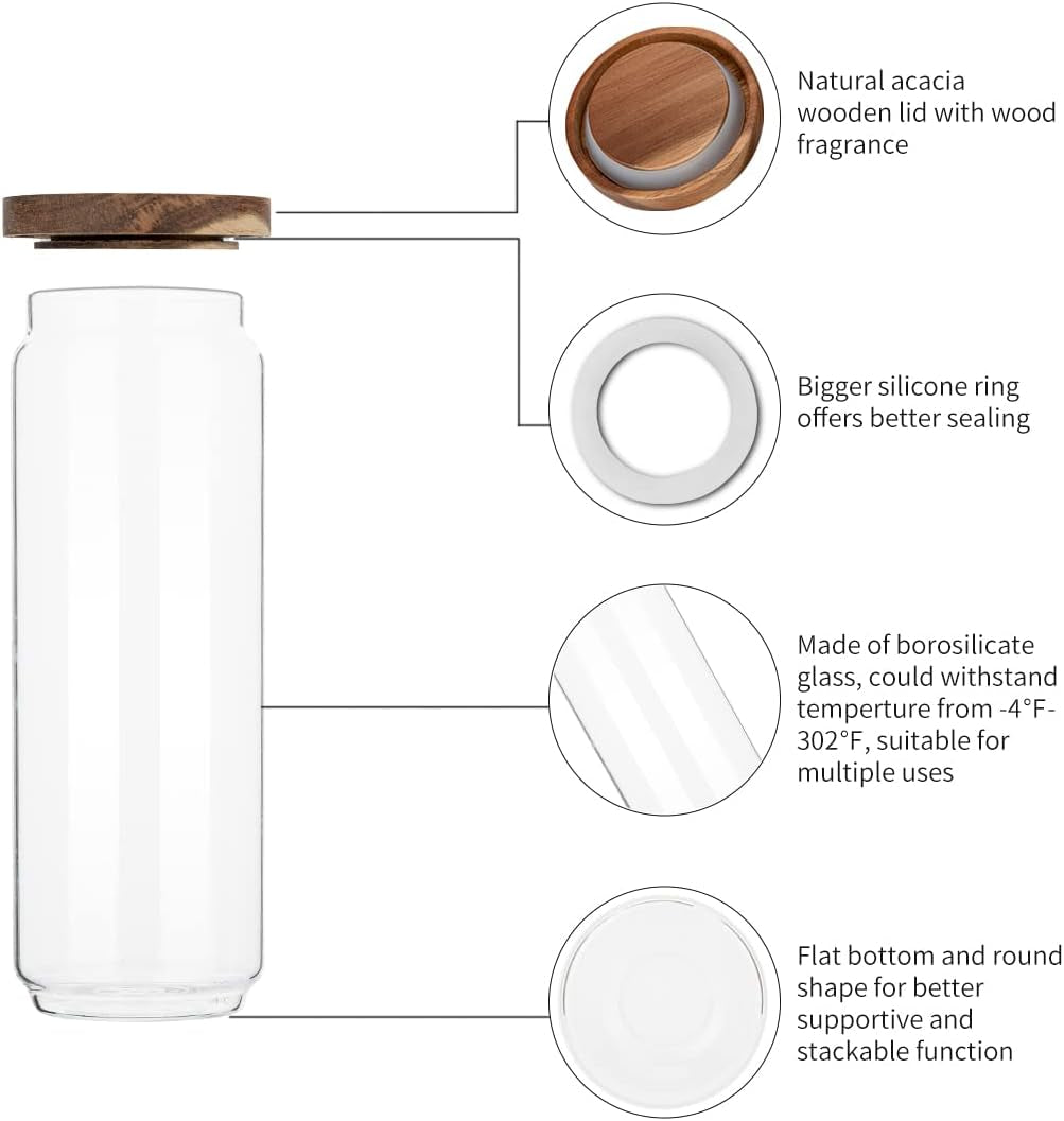 Glass Storage Jars Set with Airtight Wood Lids