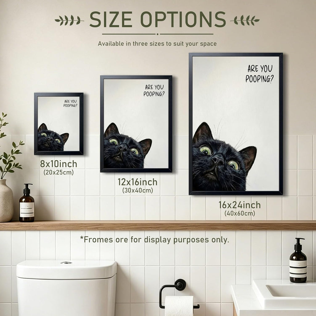 Funny Black Cat Bathroom Wall Art, Rustic Farmhouse Wall Decor Painting, Humorous Are You Pooping Canvas Print, Cute Animal Canvas Art, Black Framed Cat Pictures for Restroom Wall Decor 8X10 Inch