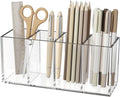 Acrylic Pen Holder 4 Compartments, Clear Desk Pencil Organizer Cup