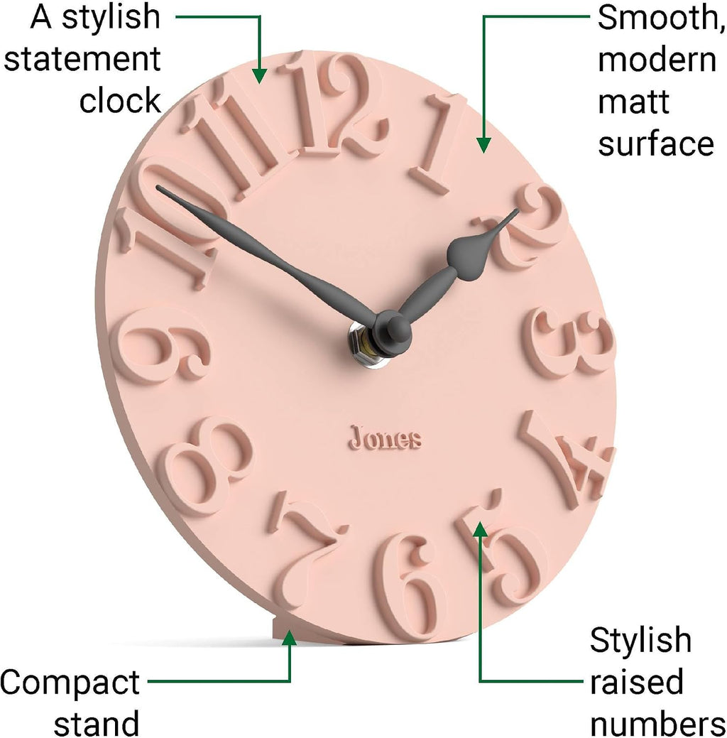 ® Hampstead Desk Clock | Freestanding | Rose Pink | Elegant Raised Moulded Numerals | Ideal for Shelf, Mantel, Living Room, Home Office or Bedside
