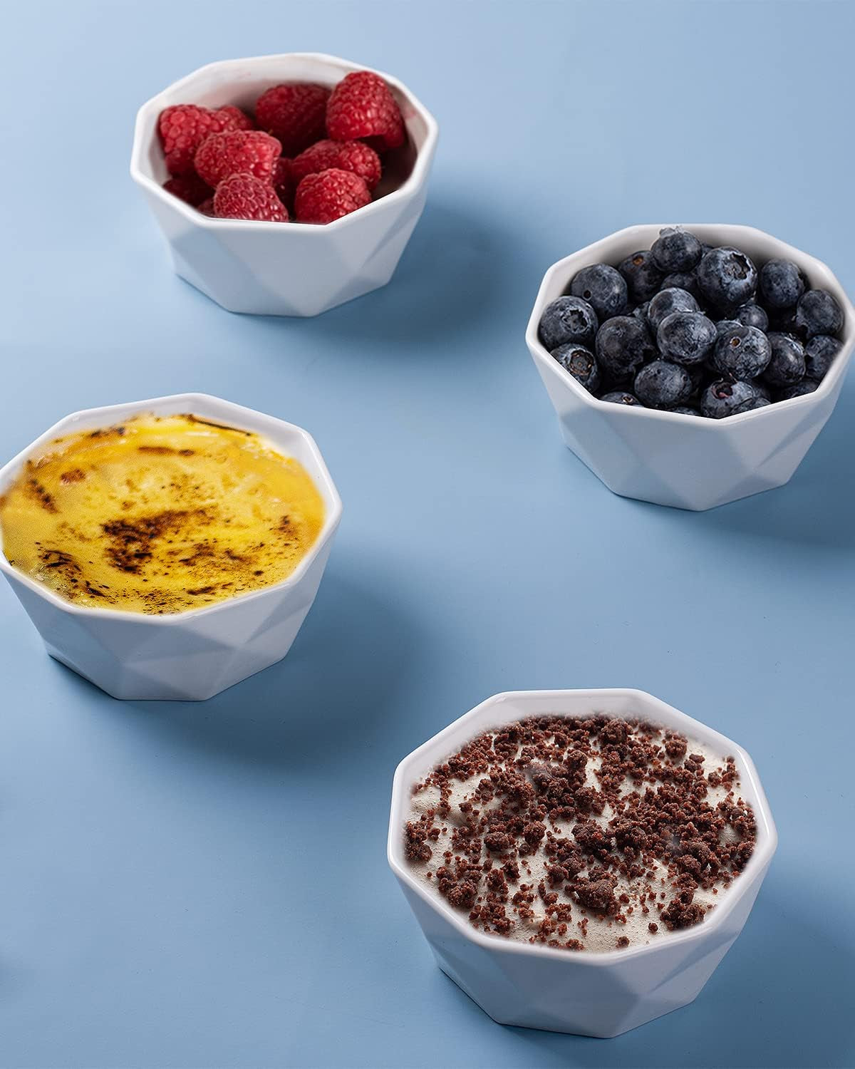 6 Oz Porcelain Ramekins Set of 6, Geometric Creme Brulee Ramekins Oven Safe, Souffle Dishes for Baking Dessert Ice Cream Snack, Small Ceramic Bowls Dishwasher Microwave Freezer Safe, White