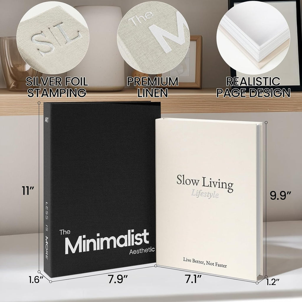 Minimalist Decorative Books, 2 Linen Fake Books for Coffee Table & Shelf