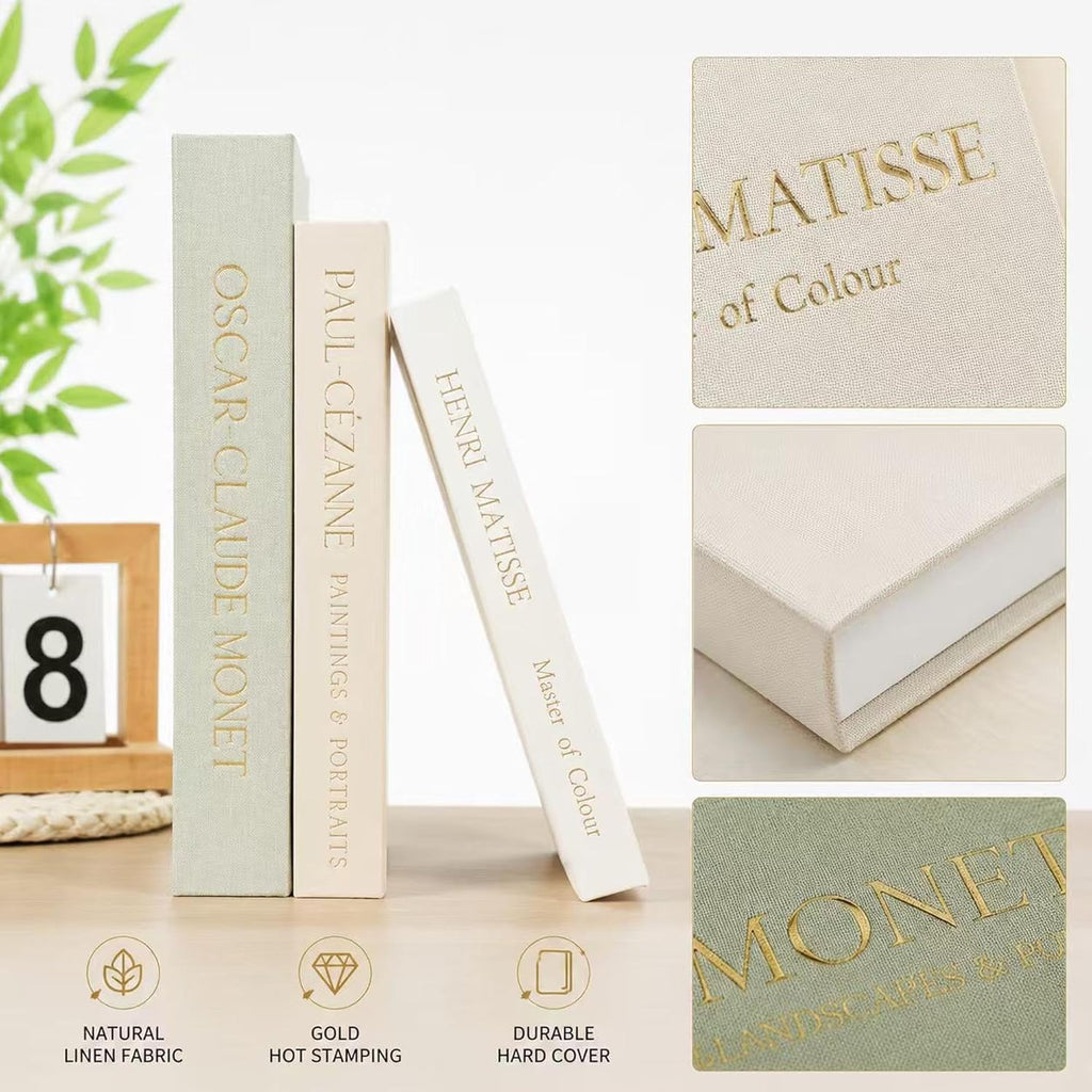 Decorative Books for Home Decor, Set of 3 Linen Fake Books, Sage
