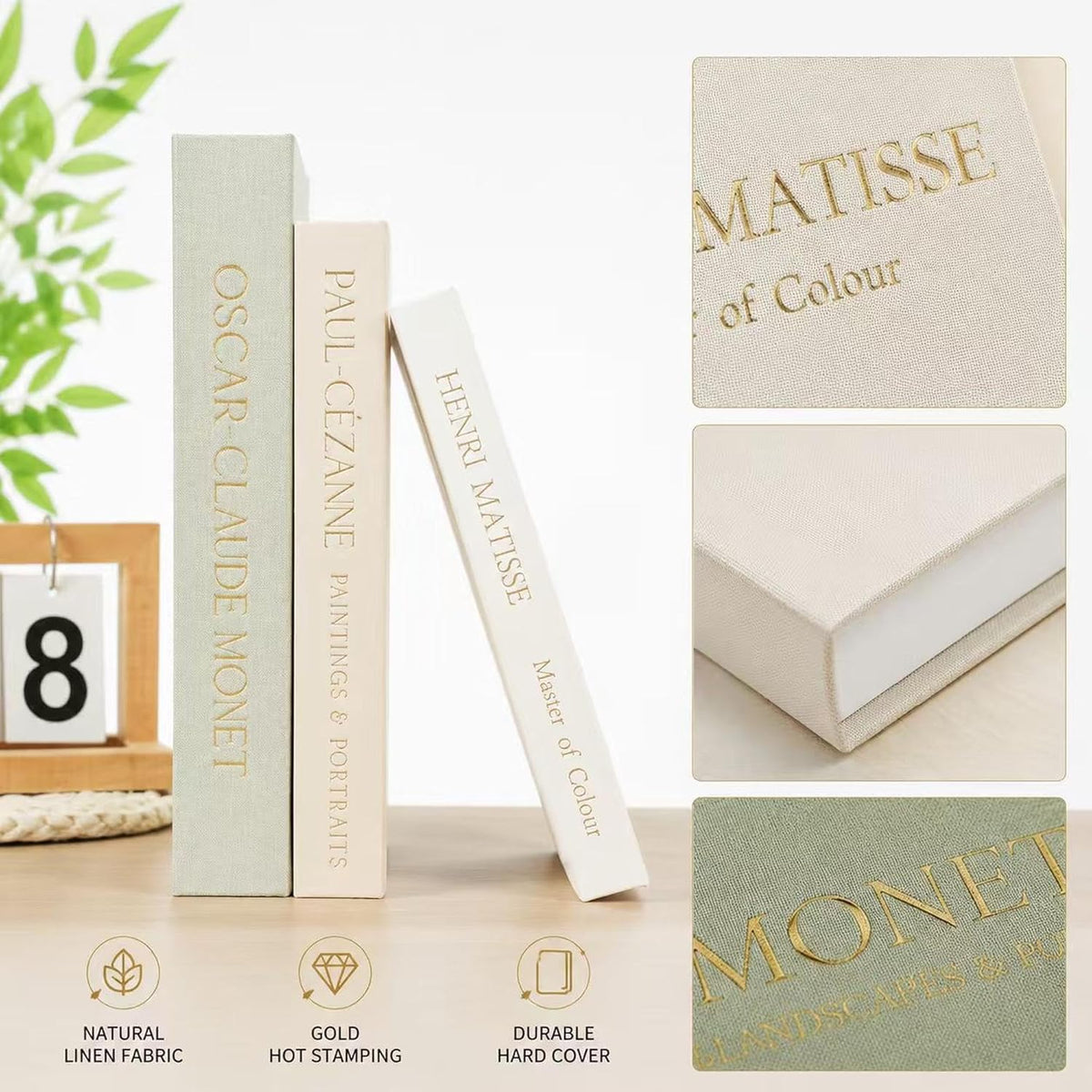 Decorative Books for Home Decor, Set of 3 Linen Fake Books, Sage