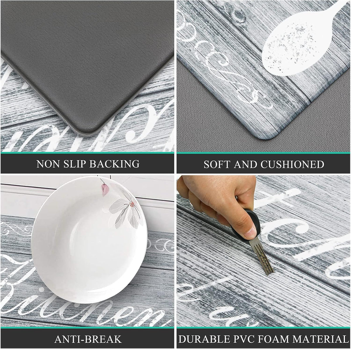 anti Fatigue Kitchen Mats Set of 2 Farmhouse Kitchen Rugs Non Skid Washable, Cushioned Kitchen Floor Mats, Waterproof Memory Foam Kitchen Runner Rug Comfort Standing Mat for Kitchen Home Office