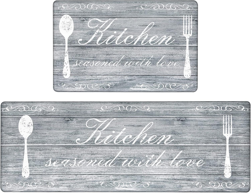 anti Fatigue Kitchen Mats Set of 2 Farmhouse Kitchen Rugs Non Skid Washable, Cushioned Kitchen Floor Mats, Waterproof Memory Foam Kitchen Runner Rug Comfort Standing Mat for Kitchen Home Office