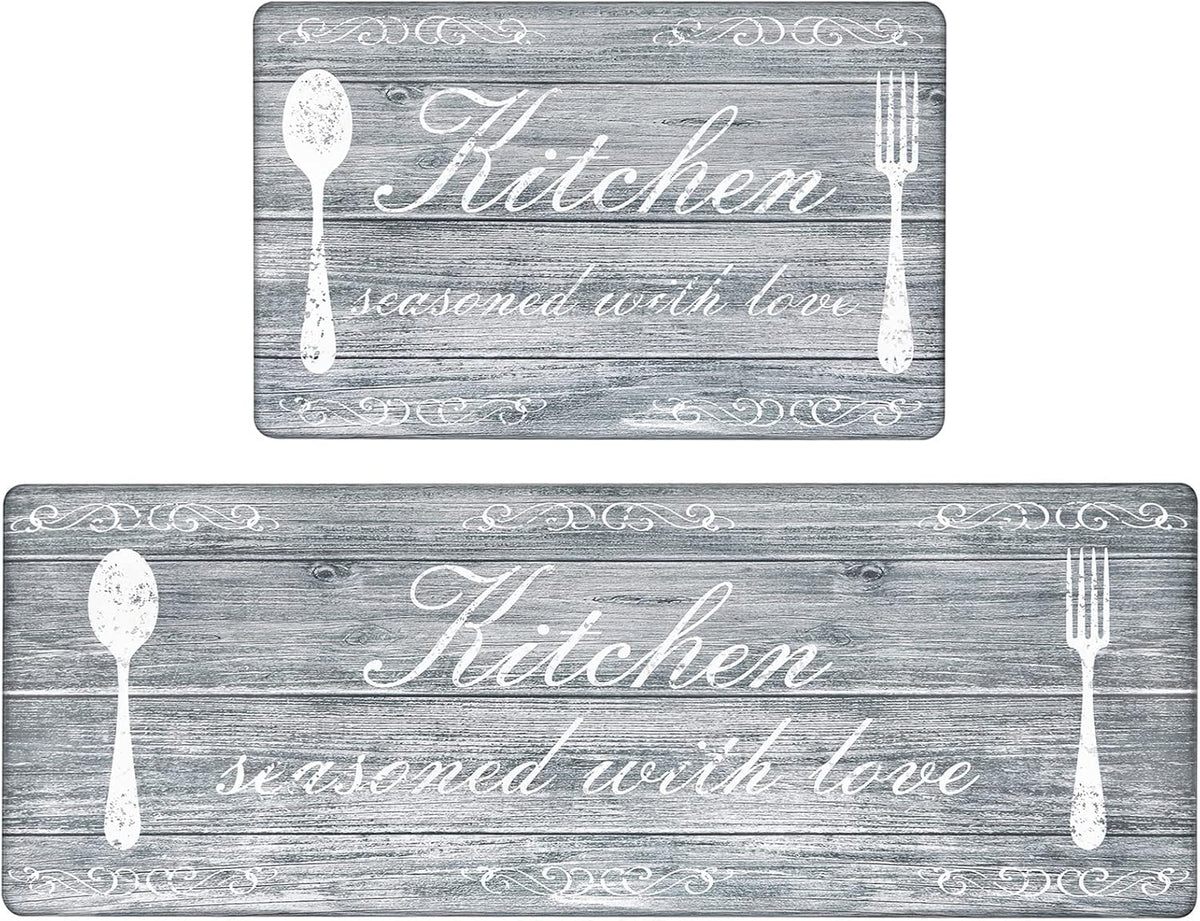 anti Fatigue Kitchen Mats Set of 2 Farmhouse Kitchen Rugs Non Skid Washable, Cushioned Kitchen Floor Mats, Waterproof Memory Foam Kitchen Runner Rug Comfort Standing Mat for Kitchen Home Office
