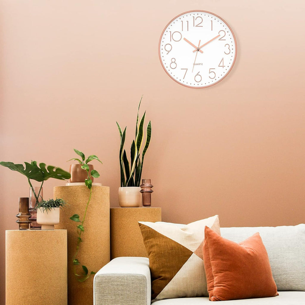 12" Modern Wall Clock Silent Battery Operated Rose Gold Clock