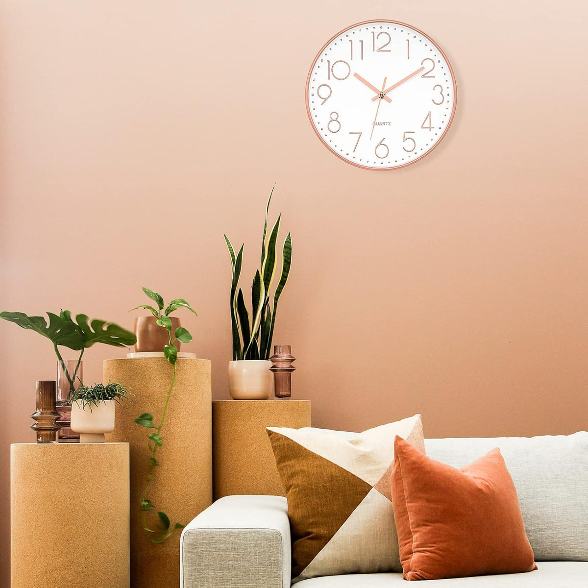 12" Modern Wall Clock Silent Battery Operated Rose Gold Clock