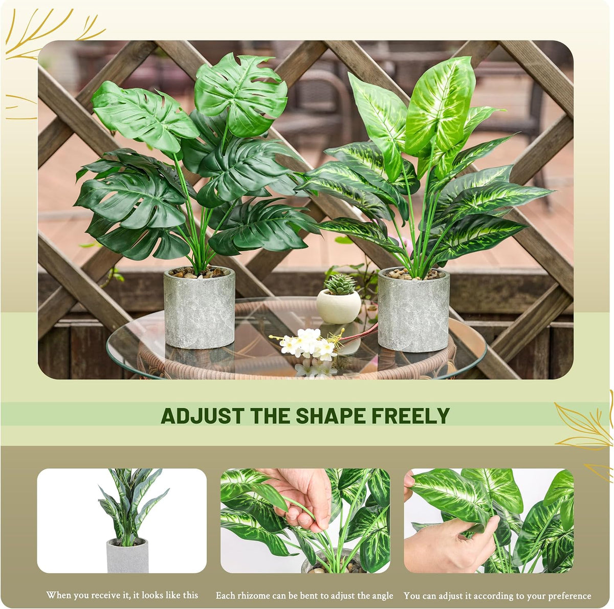 2 Pack 16" Fake Plants Monstera for Desk Shelf Decor