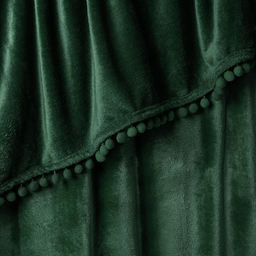 Fleece Throw Blanket for Couch with Pom Pom Fringe, Emerald Green, Soft Cozy Fuzzy Flannel Blanket for Sofa Bed, Lightweight Plush All Season Throw, 50X60 Inches